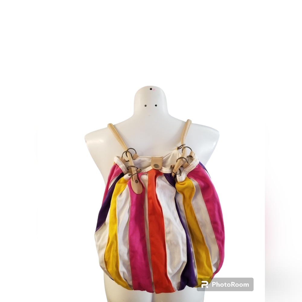 Vintage CHATEAU Fun Striped Convertible Backpack & Shoulder BAG (DENIM)